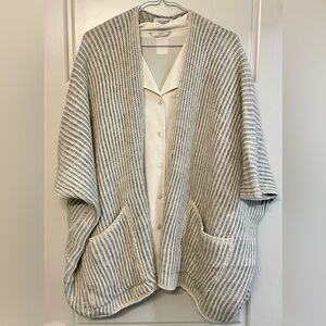Cocogio Alpaca Blend Striped Cream & Grey Poncho/Sweater
